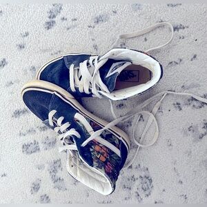 Youth size tropical print suede VANS high tops